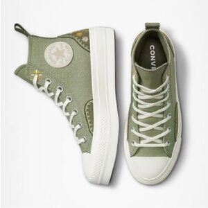 Converse All Stars Lift Platform Autumn Embroiderey Green Platform Shoes Modern